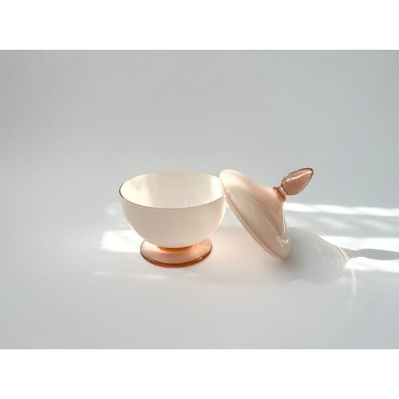 Vintage MCM Empoli Dusty Rose Pink Lidded Wide Glass Jar / Compote Dish - Picture 8 of 10